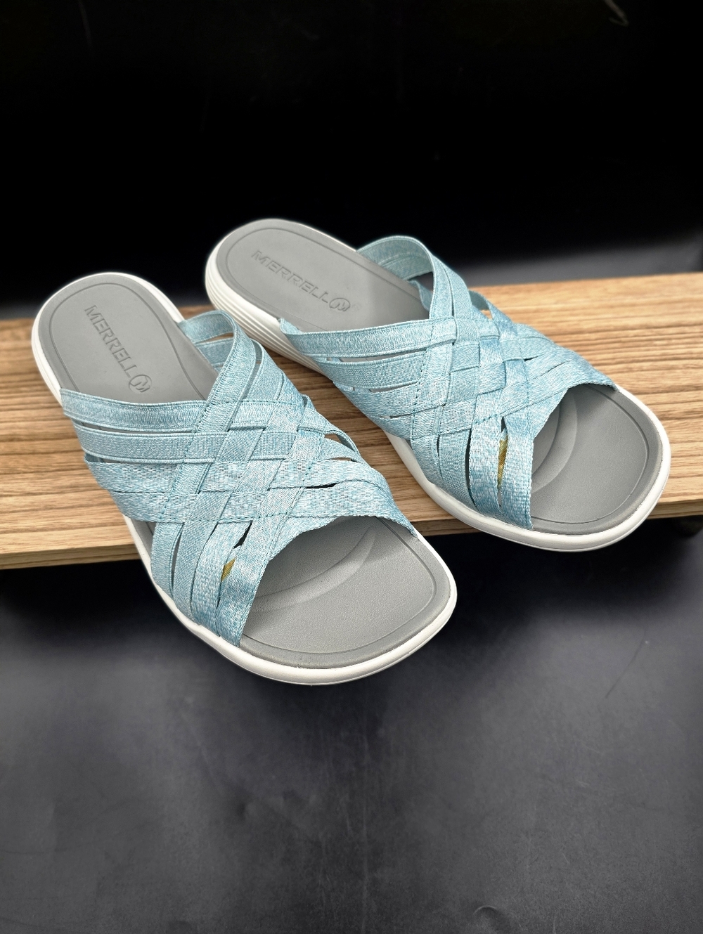 Merrell Blue Woven Slide Sandals Womens 10 Comfort Slip On NWOB